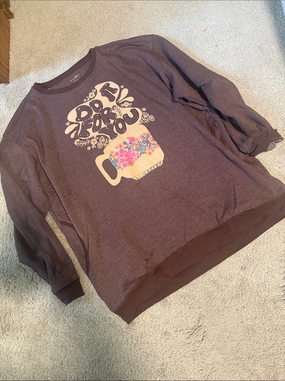 NATURAL LIFE Brown Floral Mug Graphic Sweatshirt Sz XL
